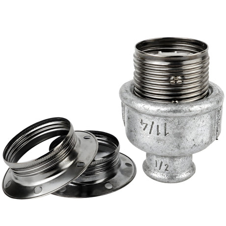 E27 glossy black metal socket kit on 1/2'' (15x21mm) female galvanized cast iron fitting