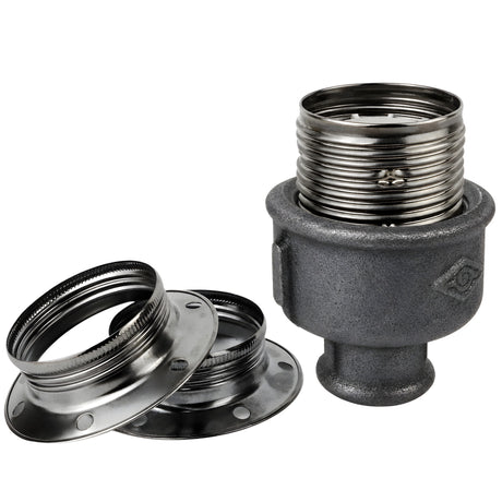 E27 glossy black metal socket kit on 1/2'' (15x21mm) female Eco black cast iron fitting