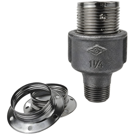 E27 glossy black metal socket kit on 1/2'' (15x21mm) male Eco black cast iron fitting