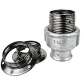 E27 glossy black metal socket kit on female galvanized cast iron fitting