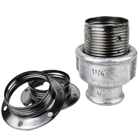 E27 glossy black metal socket kit on female galvanized cast iron fitting