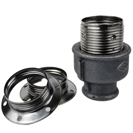 E27 glossy black metal socket kit on female Eco black cast iron fitting