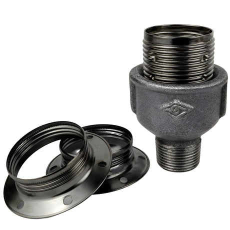 E27 glossy black metal socket kit on male Eco black cast iron fitting