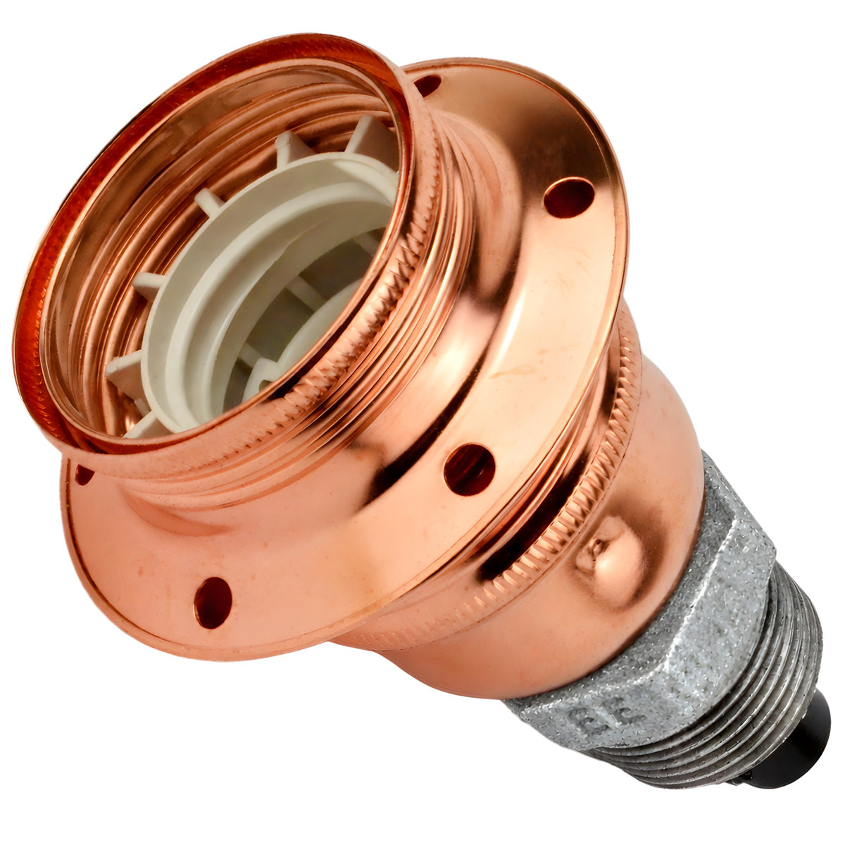 E27 glossy copper metal socket kit on male galvanized cast iron fitting