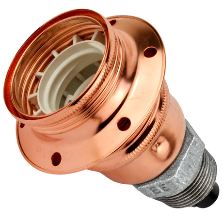 E27 glossy copper metal socket kit on male galvanized cast iron fitting