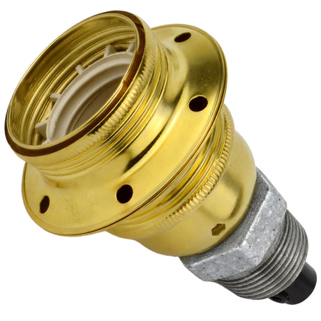E27 glossy brass metal socket kit on male galvanized cast iron fitting