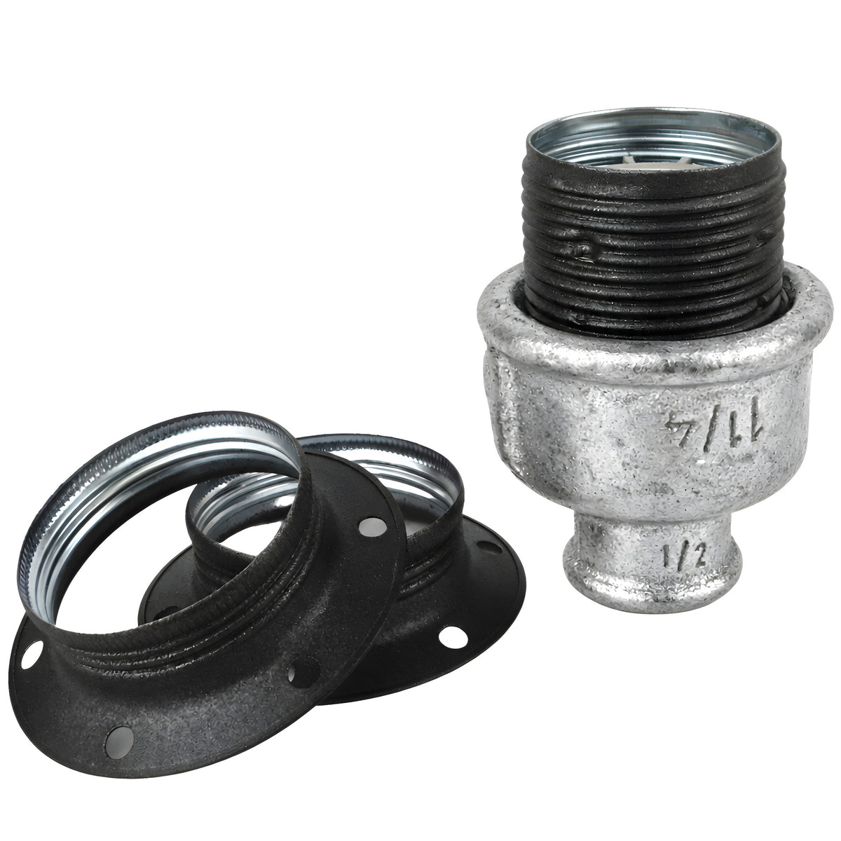 E27 matte grey metal socket kit on 1/2'' (15x21mm) female galvanized cast iron fitting