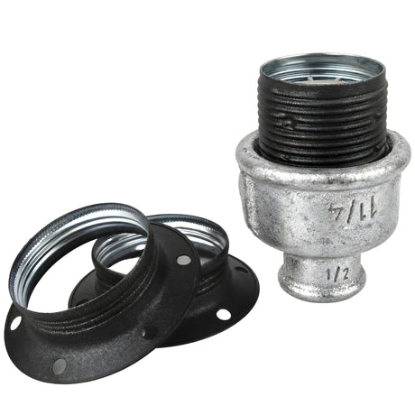 E27 matte grey metal socket kit on 1/2'' (15x21mm) female galvanized cast iron fitting