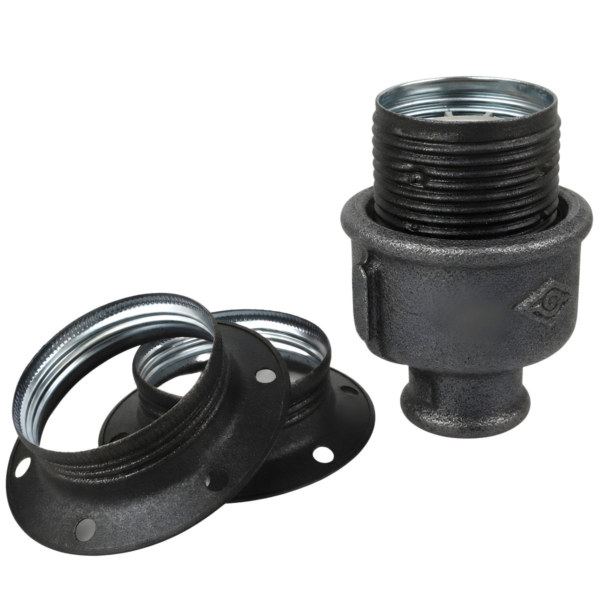E27 matte grey metal socket kit on 1/2'' (15x21mm) female Eco black cast iron fitting
