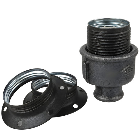 E27 matte grey metal socket kit on 1/2'' (15x21mm) female Eco black cast iron fitting
