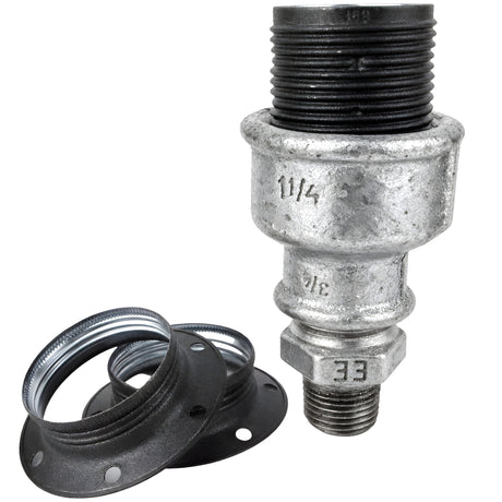E27 matte grey metal socket kit on 1/2'' (15x21mm) male galvanized cast iron fitting