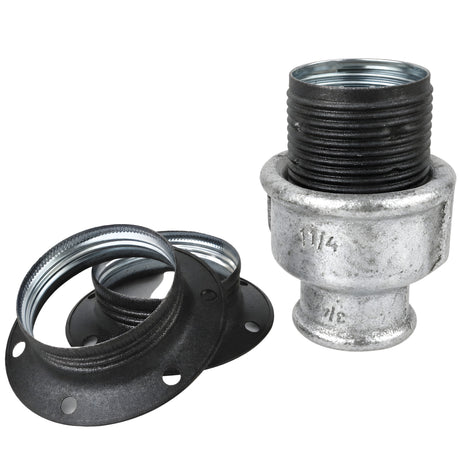 E27 matte grey metal socket kit on female galvanized cast iron fitting