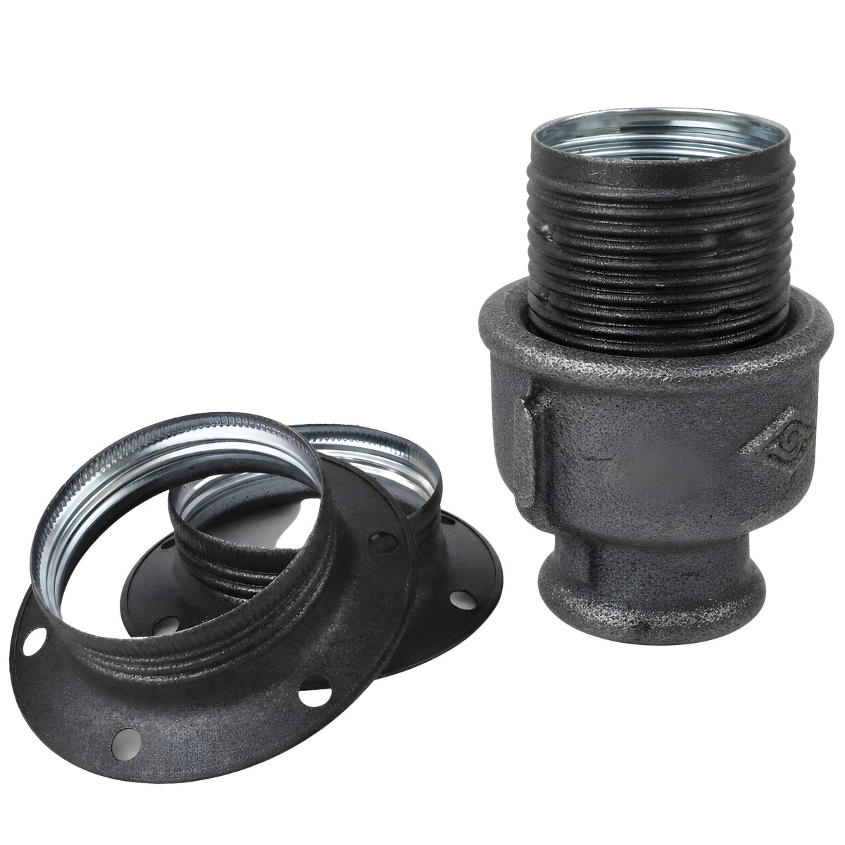 E27 matte grey metal socket kit on female Eco black cast iron fitting