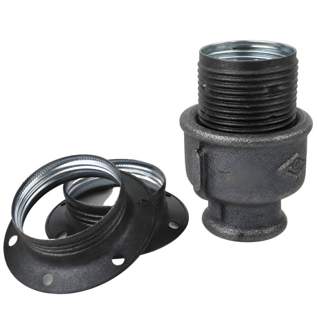 E27 matte grey metal socket kit on female Eco black cast iron fitting