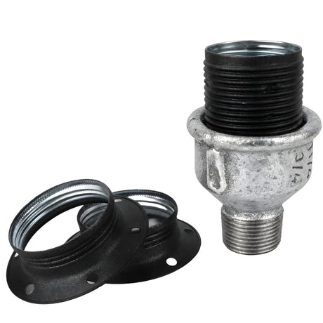 E27 matte grey metal socket kit on male galvanized cast iron fitting