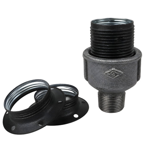 E27 matte grey metal socket kit on male Eco black cast iron fitting