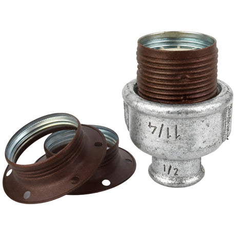 E27 matte rust metal socket kit on 1/2'' (15x21mm) female galvanized cast iron fitting