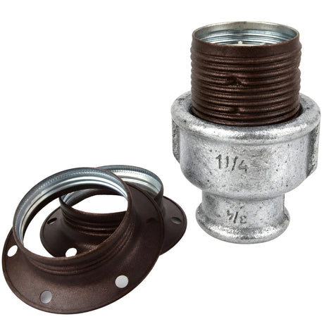 E27 matte rust metal socket kit on female galvanized cast iron fitting