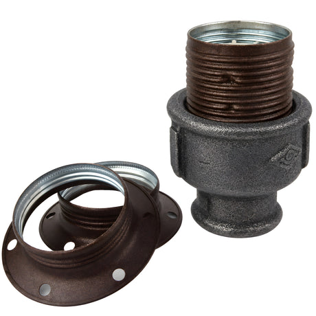 E27 matte rust metal socket kit on female Eco black cast iron fitting