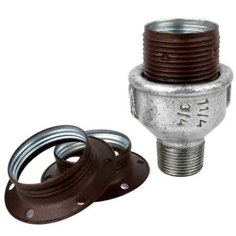 E27 matte rust metal socket kit on male galvanized cast iron fitting