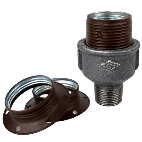 E27 matte rust metal socket kit on male Eco black cast iron fitting