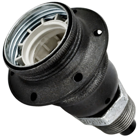 E27 matte grey metal socket kit on male galvanized cast iron fitting