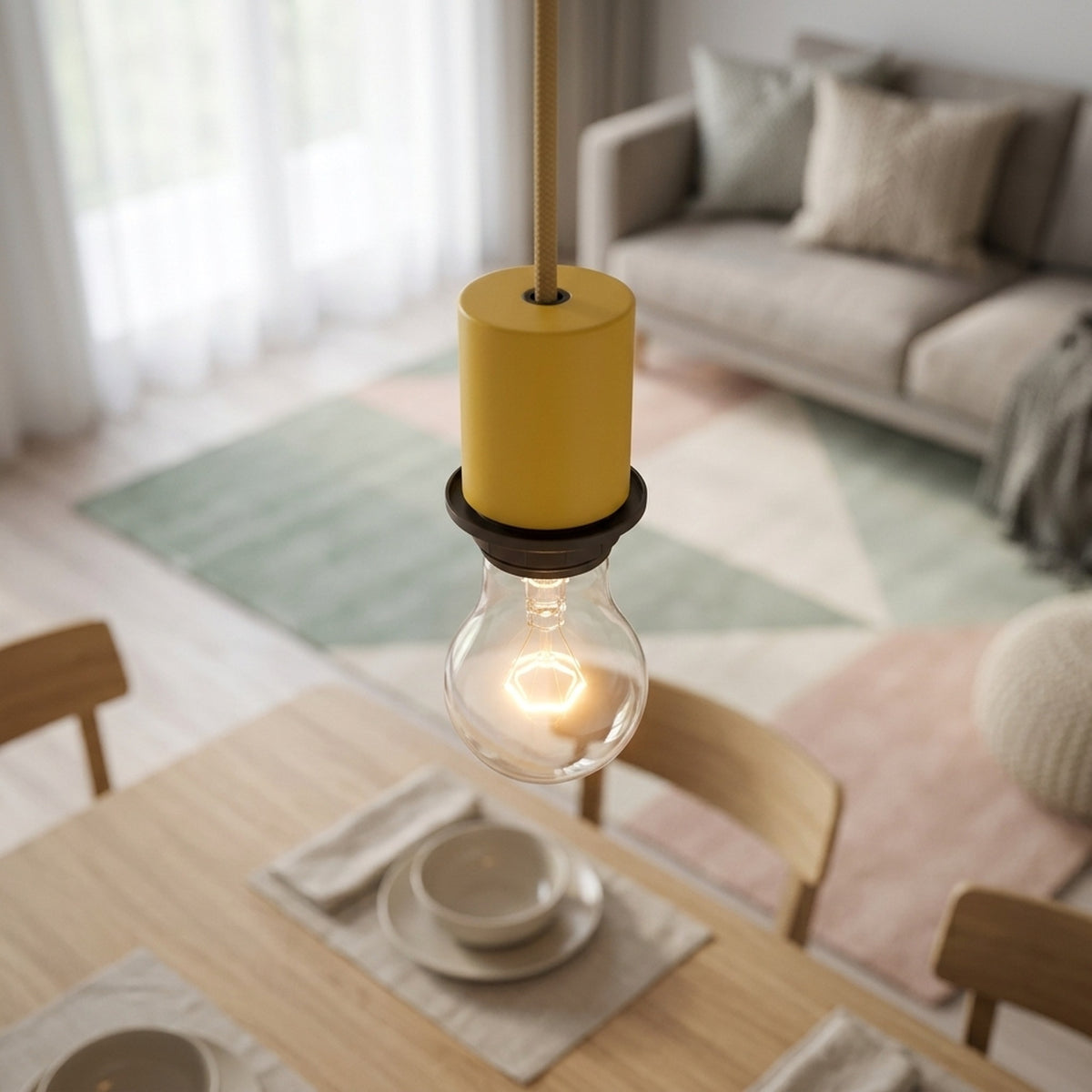 E27 half-threaded metal socket — Mustard