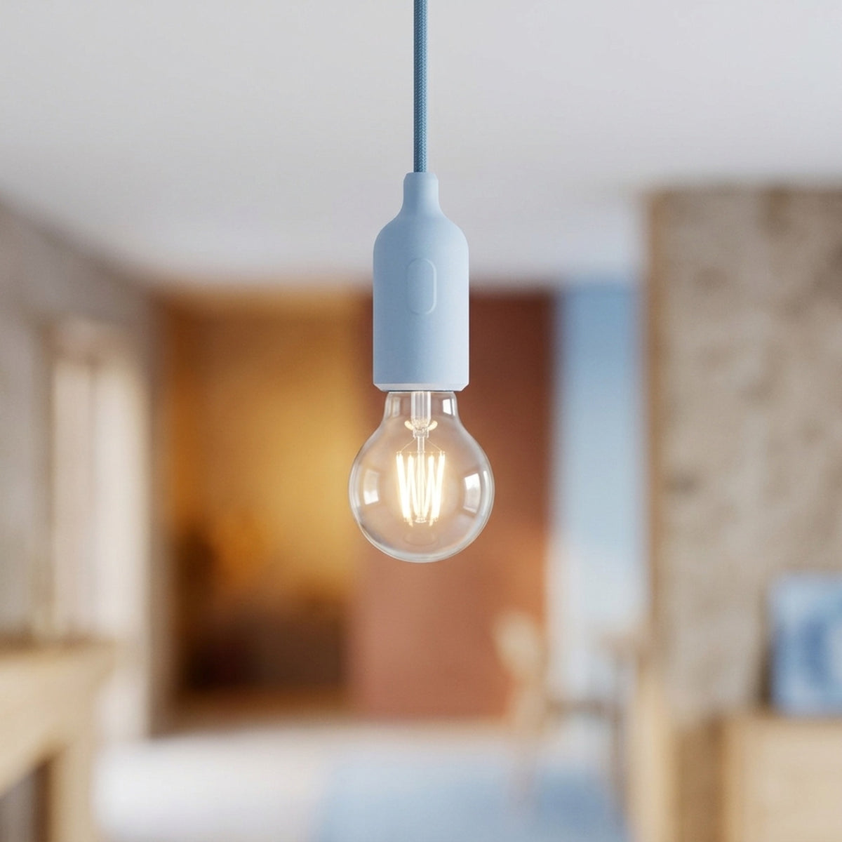 E27 silicone socket with switch — Sky blue