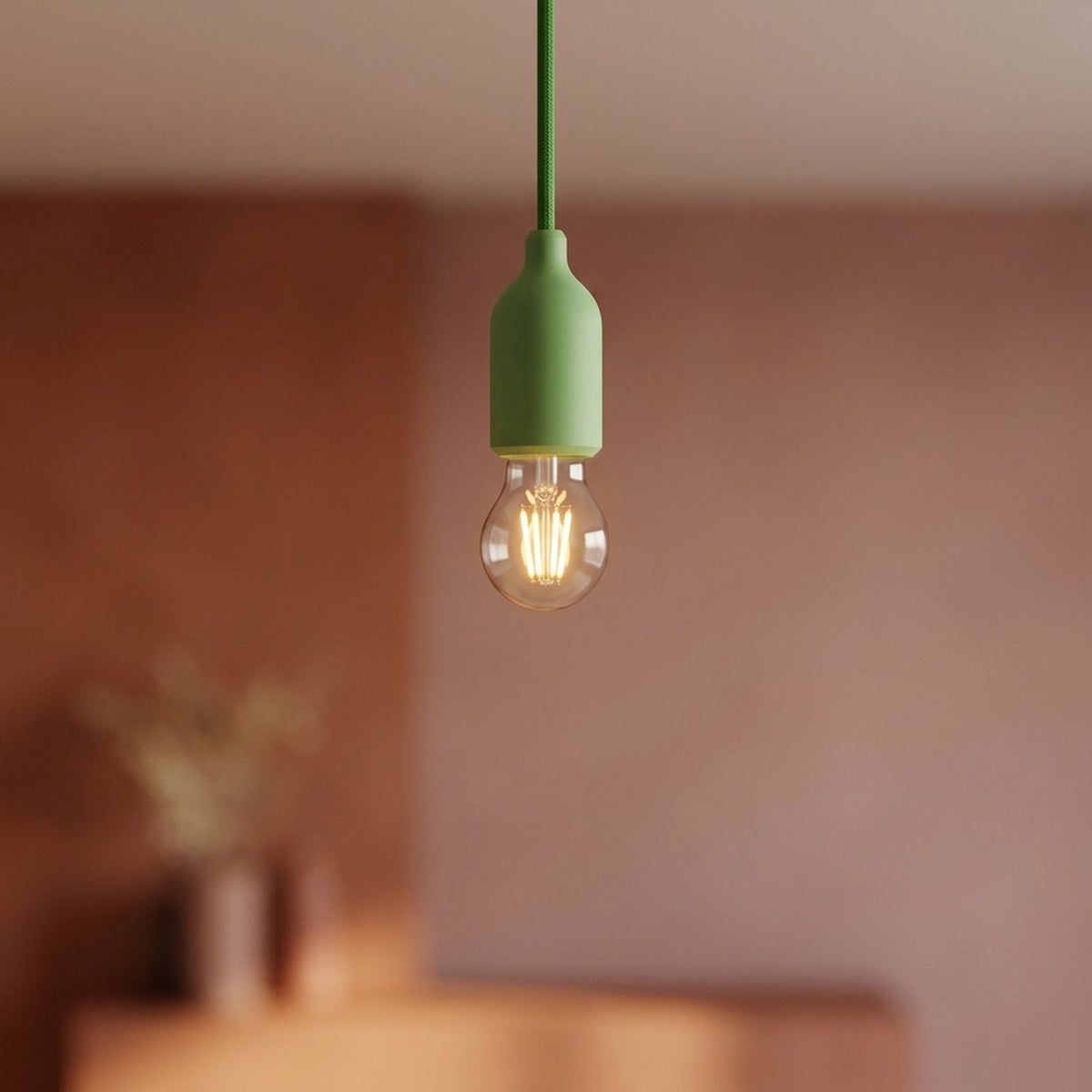 E27 silicone socket with hidden cable grip — Meadow green