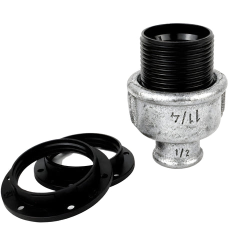 E27 thermoplastic lamp holder kit, Bakelite 1/2'' (15x21mm) female thread, galvanized cast iron fitting