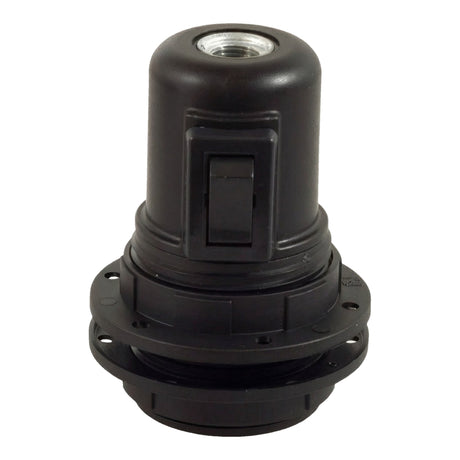 E27 thermoplastic socket with double ring and switch — Black