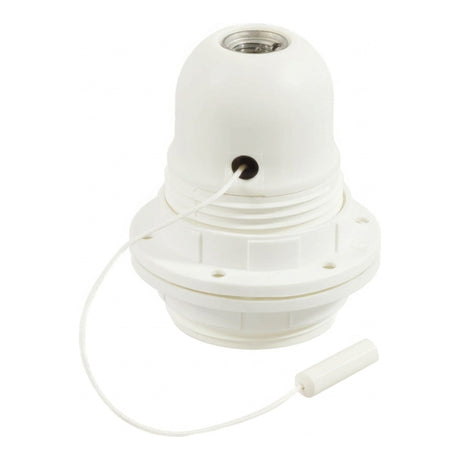E27 thermoplastic socket, double ring, pull-cord switch — White