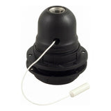 E27 thermoplastic socket, double ring, pull-cord switch — Black