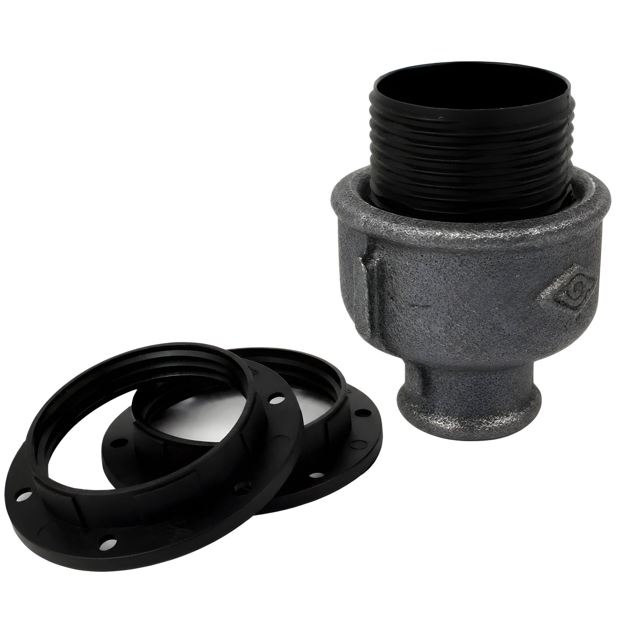 E27 thermoplastic socket kit on 1/2'' (15x21mm) female Eco black cast iron fitting