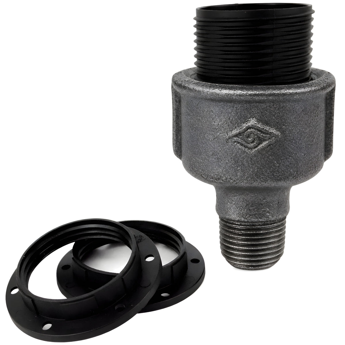 E27 thermoplastic socket kit on 1/2'' (15x21mm) male Eco black cast iron fitting