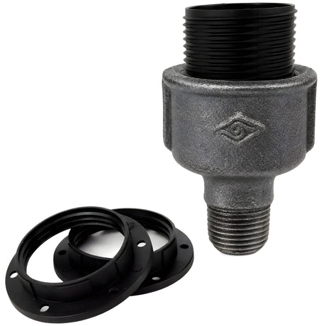 E27 thermoplastic socket kit on 1/2'' (15x21mm) male Eco black cast iron fitting