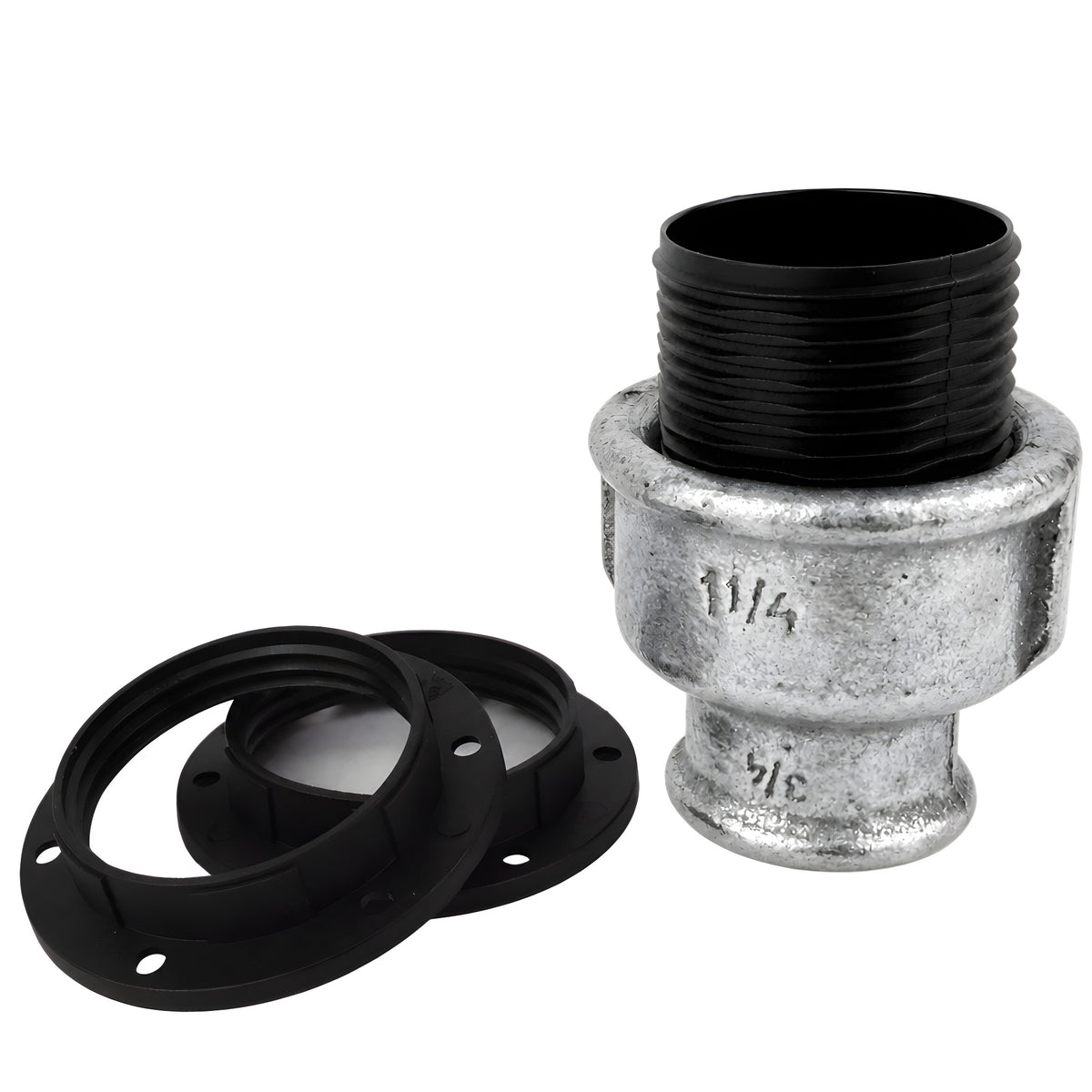 E27 thermoplastic socket kit on female galvanized cast iron fitting