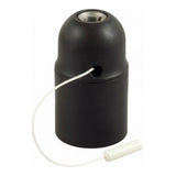 E27 thermoplastic socket with pull-cord switch — Black