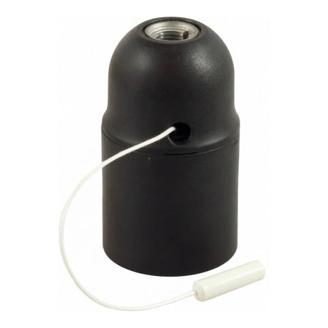 E27 thermoplastic socket with pull-cord switch — Black