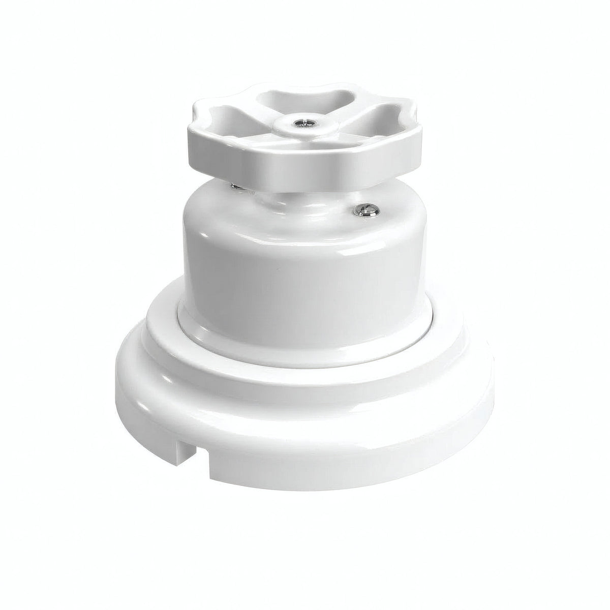 Porcelain two-way switch with a knob and base kit — White / White / Flat Ø 100 mm
