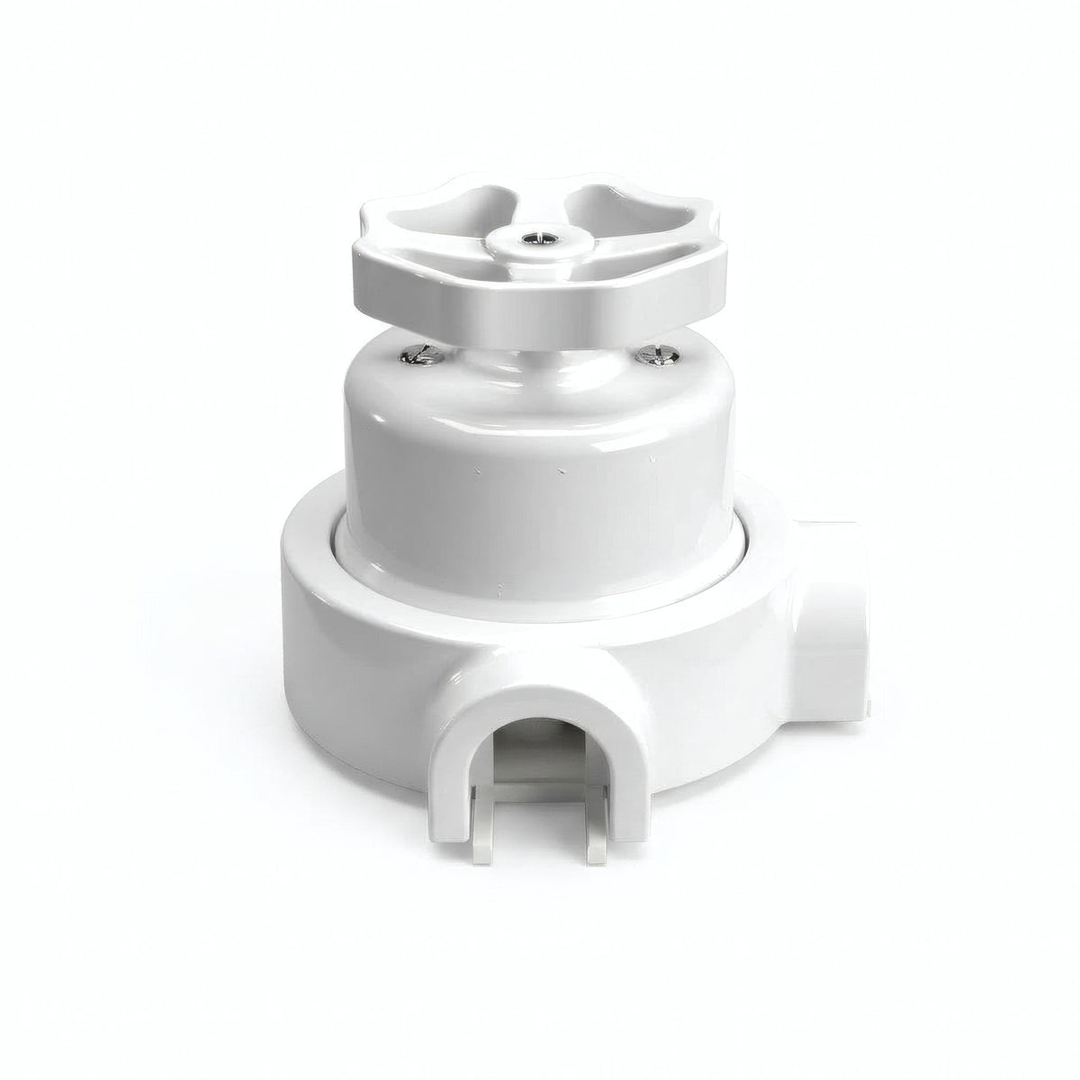 Porcelain two-way switch with a knob and base kit — White / White / 2 conduit entries