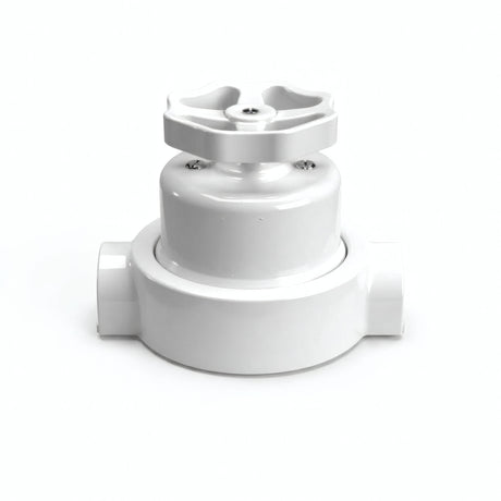 Porcelain two-way switch with a knob and base kit — White / White / 2 conduit entries in line