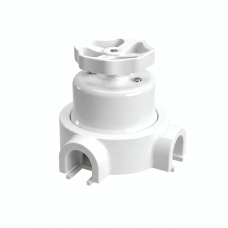Porcelain two-way switch with a knob and base kit — White / White / 2 conduit entries