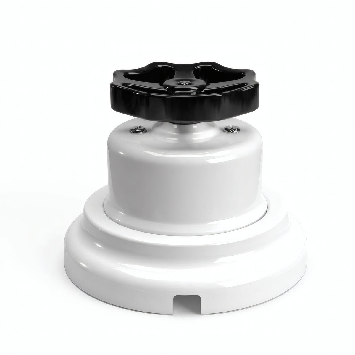 Porcelain two-way switch with a knob and base kit — White / Black / Flat Ø 100 mm