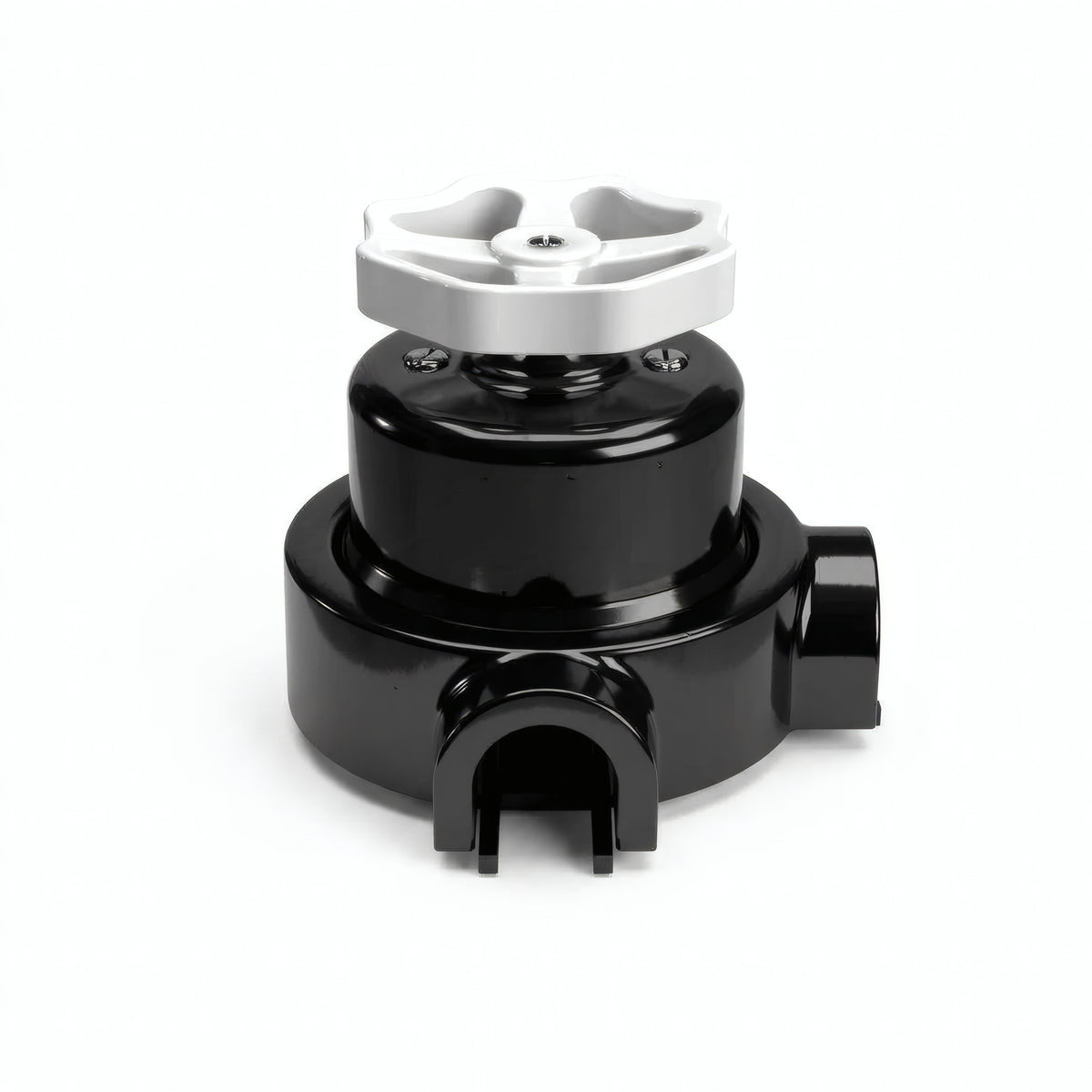 Porcelain two-way switch with a knob and base kit — Black / White / 2 conduit entries