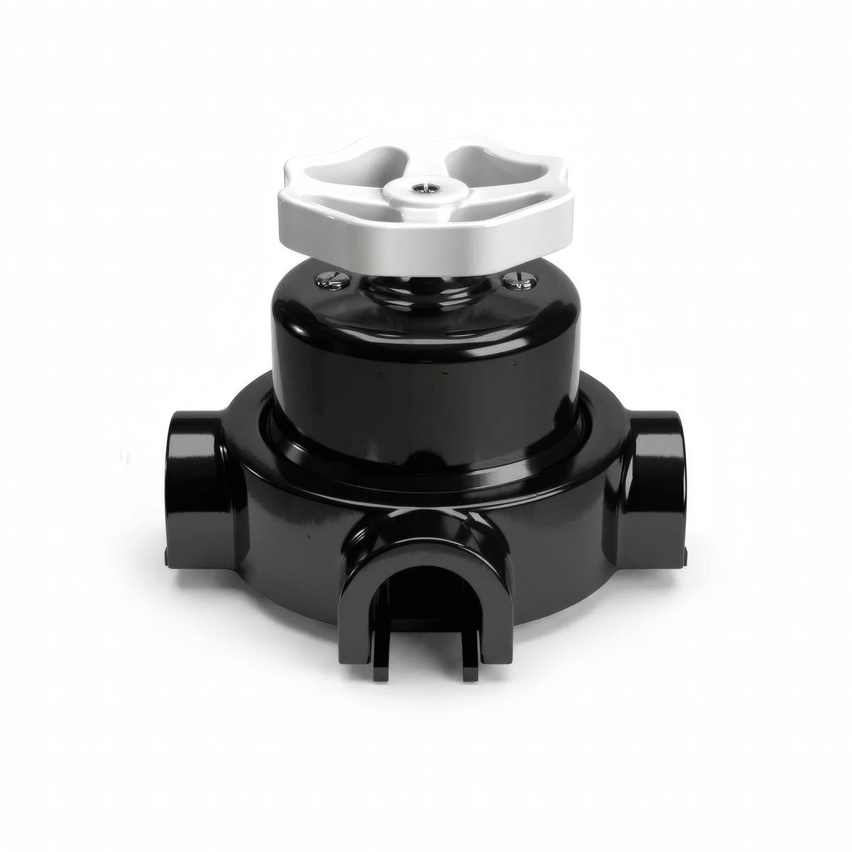 Porcelain two-way switch with a knob and base kit — Black / White / 3 conduit entries