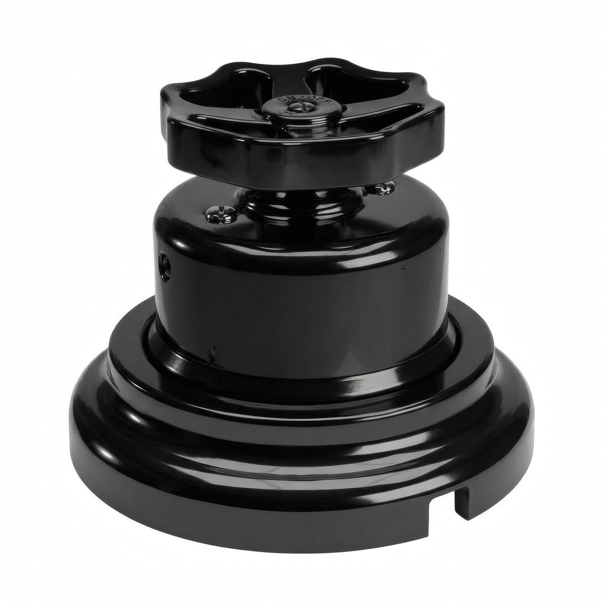 Porcelain two-way switch with a knob and base kit — Black / Black / Flat Ø 100 mm