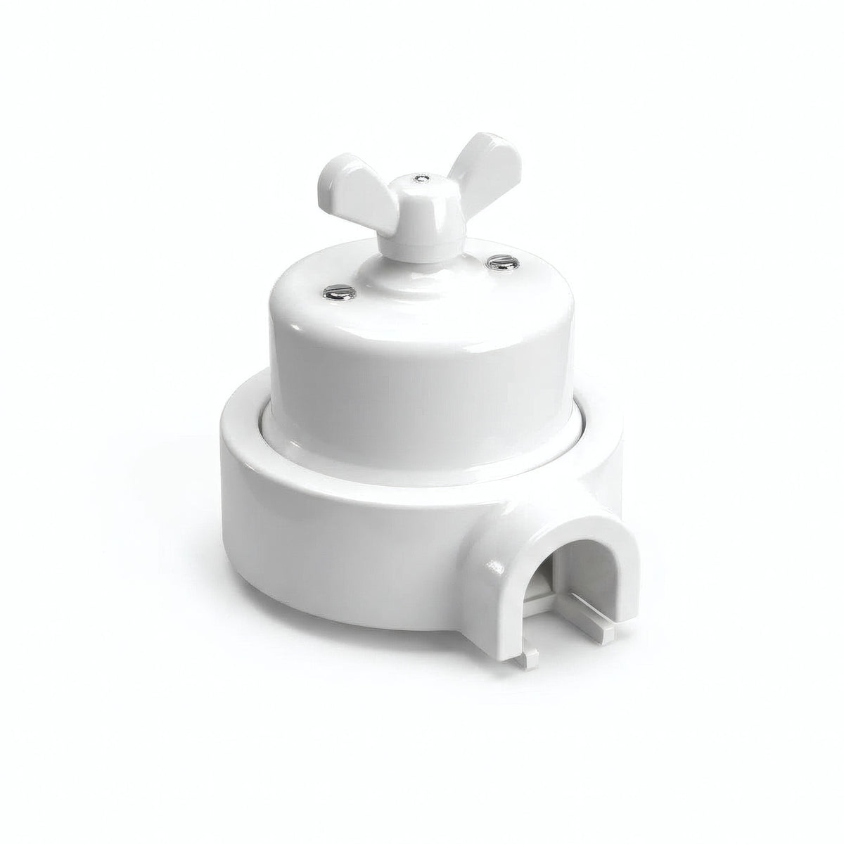 Porcelain two-way switch with a butterfly nut and base kit — White / White / 1 conduit entry