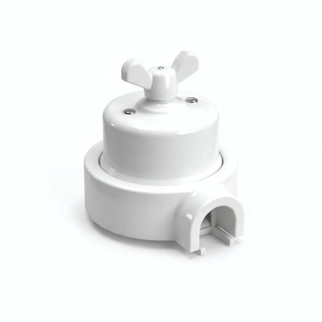 Porcelain two-way switch with a butterfly nut and base kit — White / White / 1 conduit entry