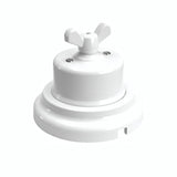 Porcelain two-way switch with a butterfly nut and base kit — White / White / Flat Ø 100 mm
